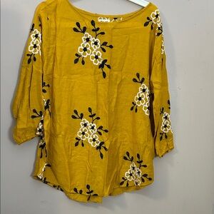 Women’s Mustard Floral Embroidered Linen Top